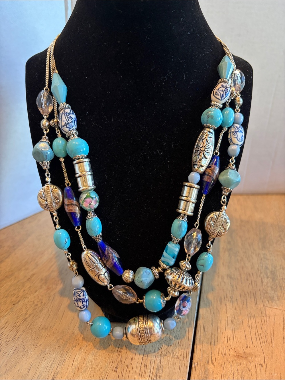 Avon Turquoise & Blue Multi-Strand Beaded Necklace
